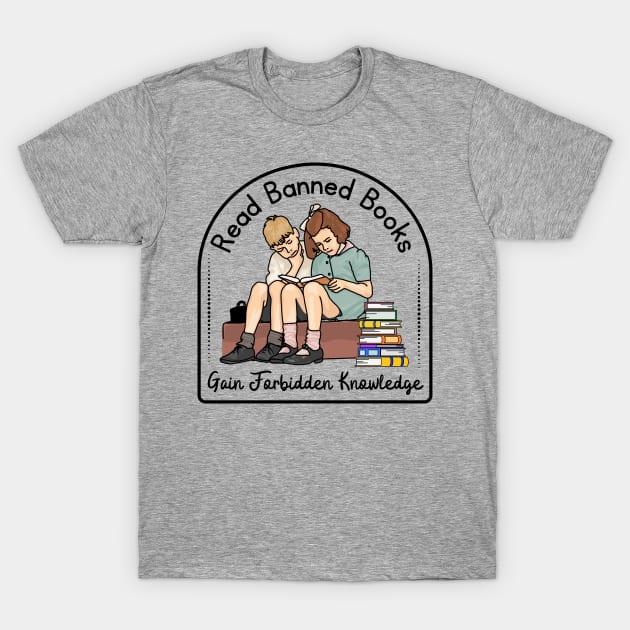 Forbidden Knowledge With Banned Books T-Shirt by Slightly Unhinged